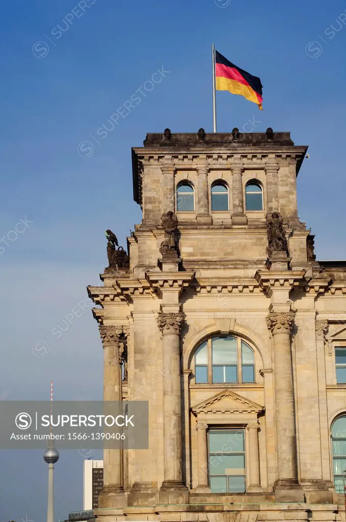 Germany, Berlin, Bundestag, German Parliament Building Fernsehturm TV Tower.