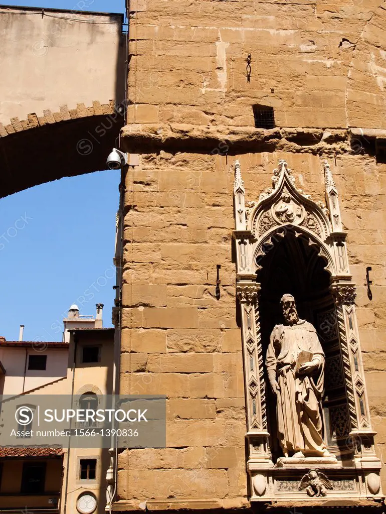 Donatello´s Saint Mark (1411-1413) is a marble statue, Orsanmichele Church, ´Kitchen Garden of St. Michael´, Via Calzaiuoli, Florence, Tuscany, Italy.