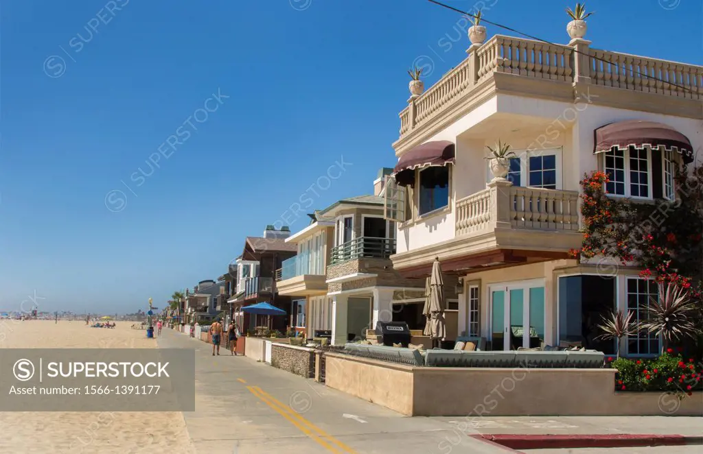 Newport Beach California CA expensive beach home at boardwalk at beach on 28th Street.