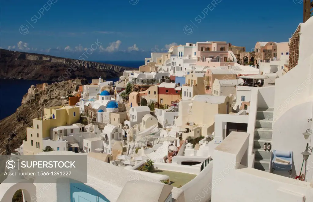Greece Santorini Oia Cyclades white buildings and steep mountains Greek Islands beautiful peaceful place Greek.