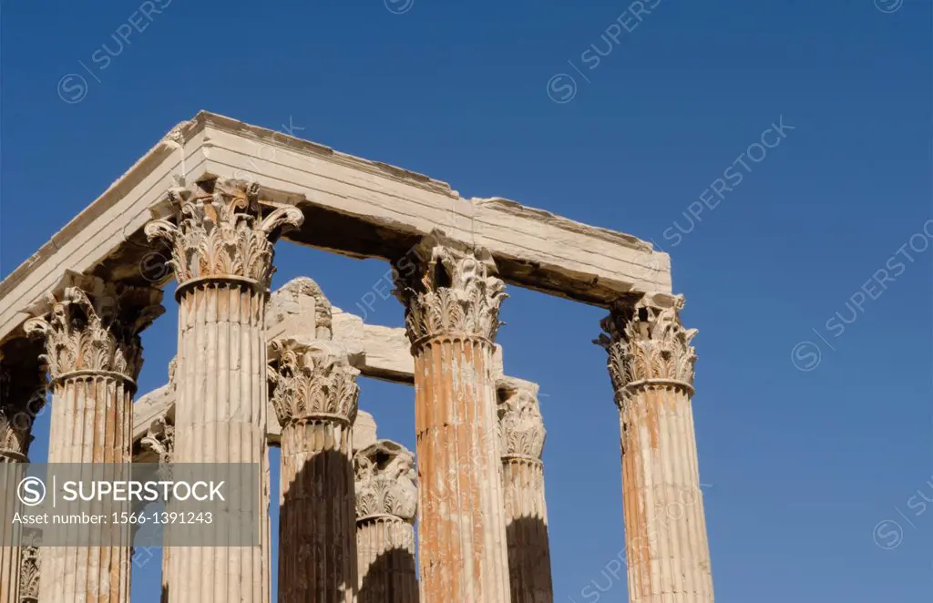 Athens Greece ruins of the famous Temple of Zeus pillars and historical monument landmark.