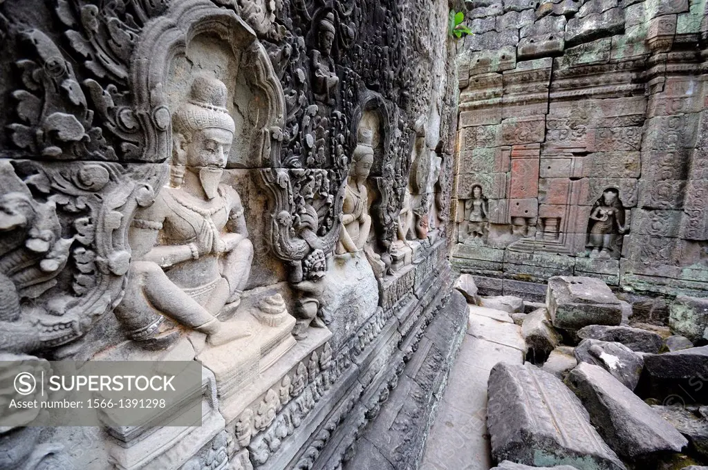 Bas-relief sculpture at Preah Khan. Cambodia, Siem Reap, Angkor.