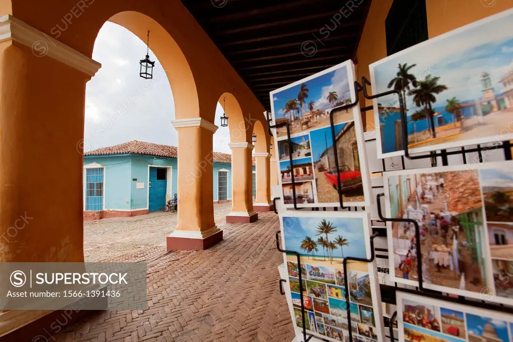 Postcards near the Casa de la Cultura in Plaza Mayor, Trinidad, Sancti Spíritus Province, Cuba, Central America.