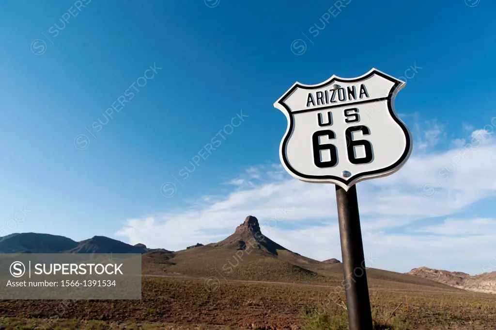 USA, Arizona, Kingman. Historic Route 66. Roadsign.
