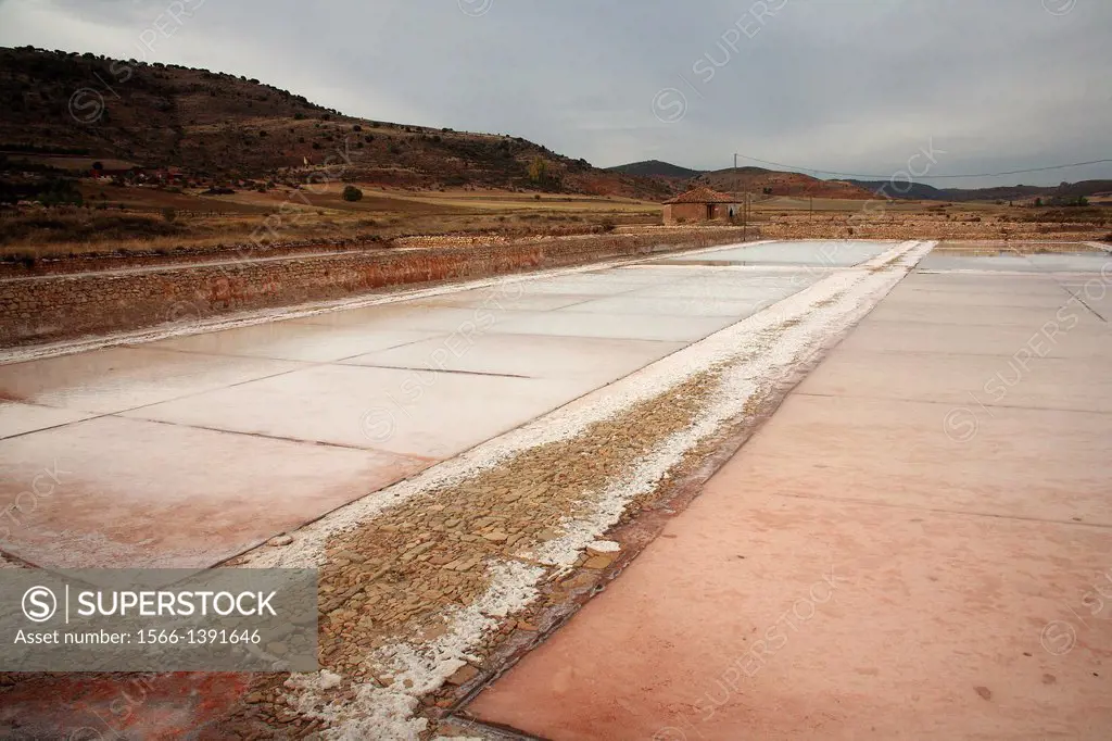 Salt evaporation ponds of Imón, the oldest salt pans complex in Spain, Guadalajara province, Castilla-La Mancha, Spain