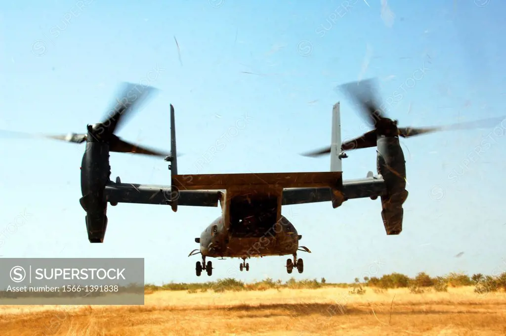 A CV-22 Osprey from the 8th Special Operations Squadron, Hurlburt Field, Fla., departs a landing zone during a joint training mission near Bamako, Mal...