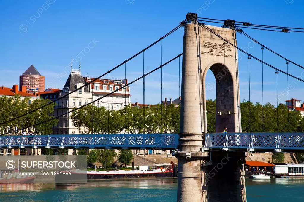 Gateway College bridge, Rhône river, Lyon, France.