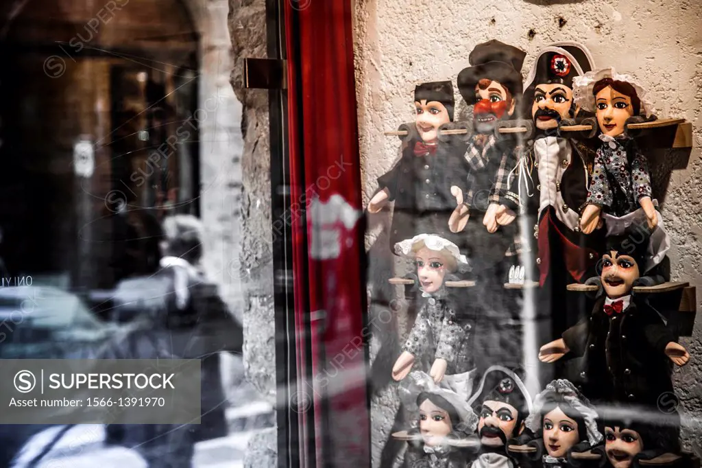 Puppets at Vieux Lyon, , Rhone Alps, France, Europe