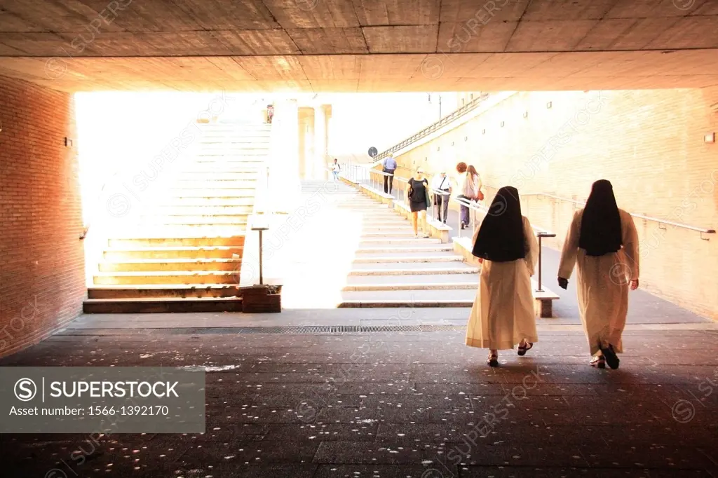 Nuns in an underpass towards the Vatican