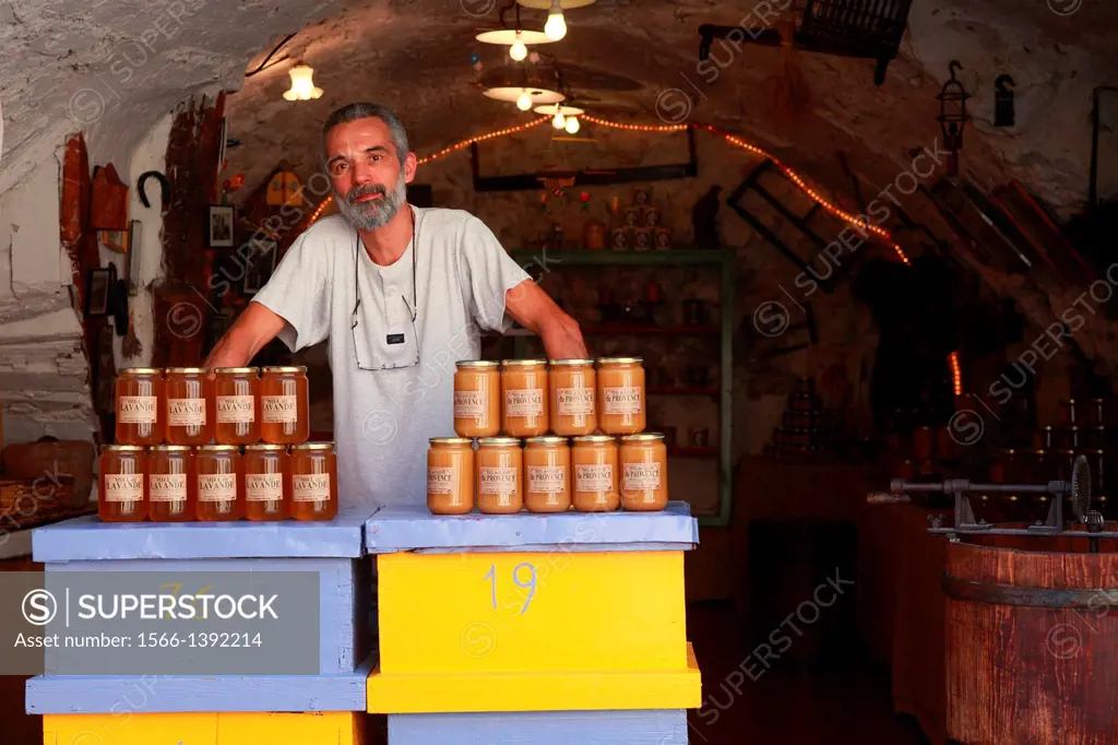 Honey seller in the village of Aiguines, Provence Var, 83, PACA, France