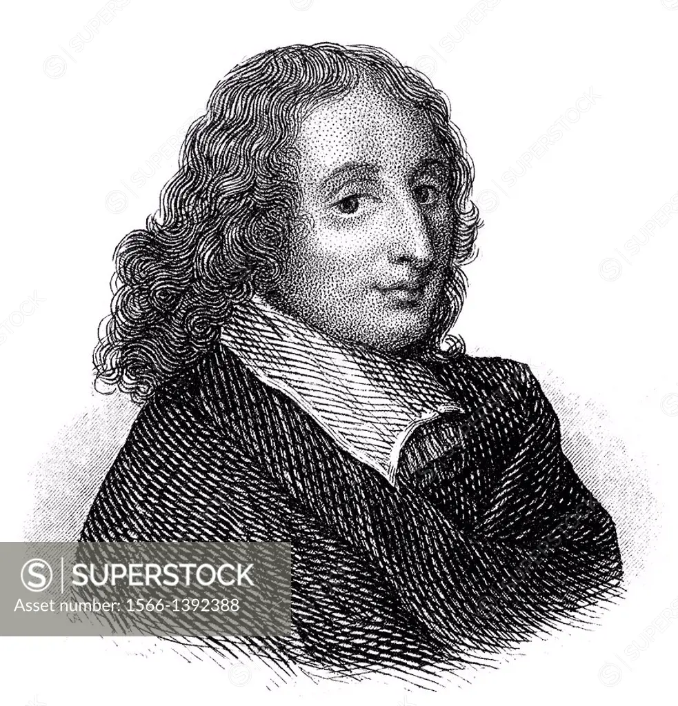 Portrait of Blaise Pascal, 1623 - 1662, a French mathematician, physicist, philosopher, writer and Catholic philosopher.