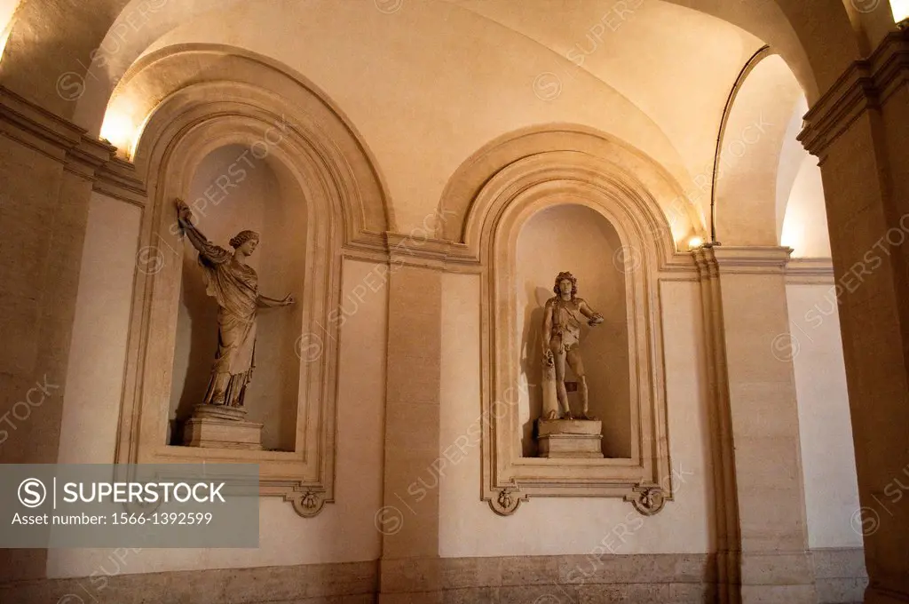 Sculptures in alcoves on the ground floor, Palazzo Barberini, Rome, Italy