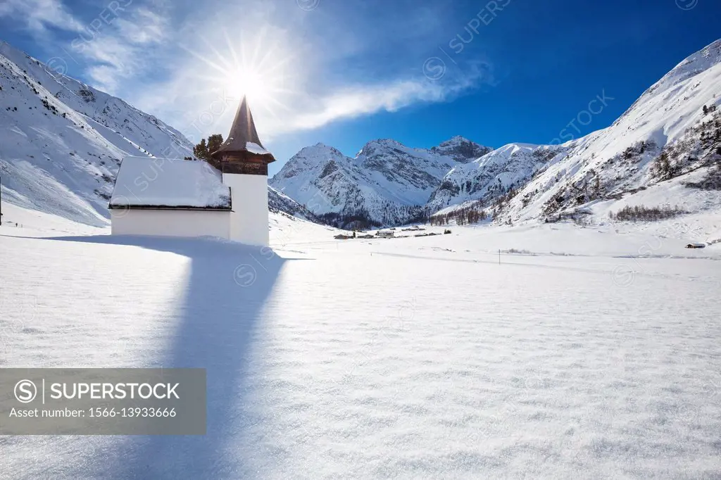 White typical church of Sertig Dorfli. Sertigtal, Graubuenden(Canton Grigioni),Prattigau(Prattigovia)/Davos, Switzerland, Europe.