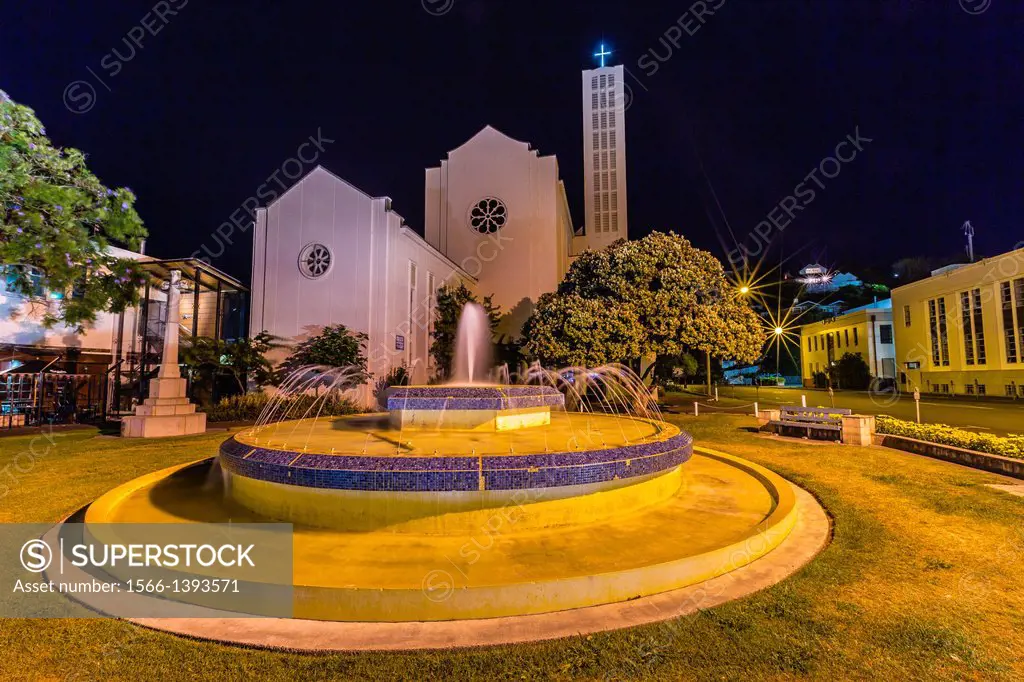 St. John´s Anglican Cathedral at night in Napier, North Island, New Zealand.