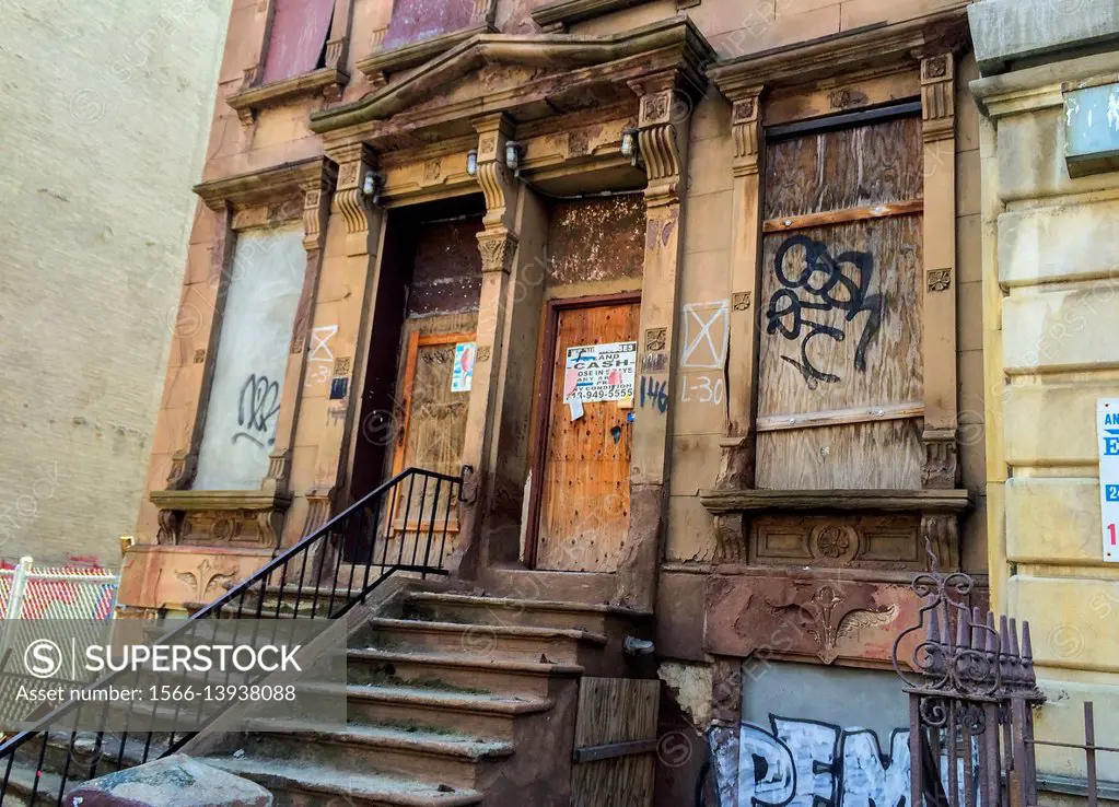 Harlem, New York City, USA. Closed down former crack house in a Harlem Neighborhood.