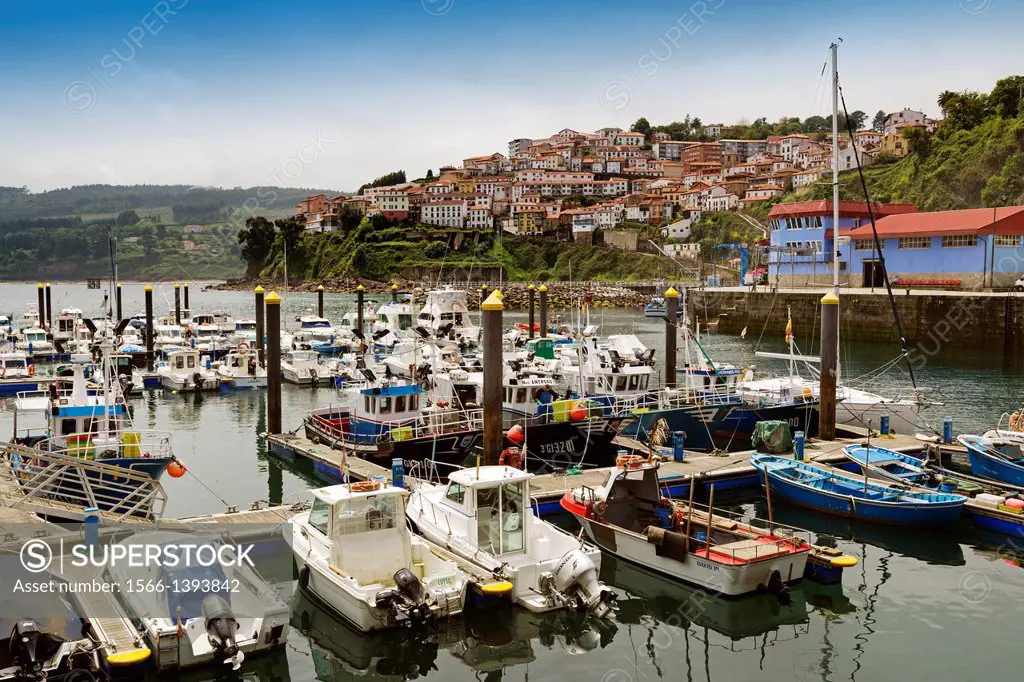 Fishing boats at fishing port, Lastres, Asturias, Spain