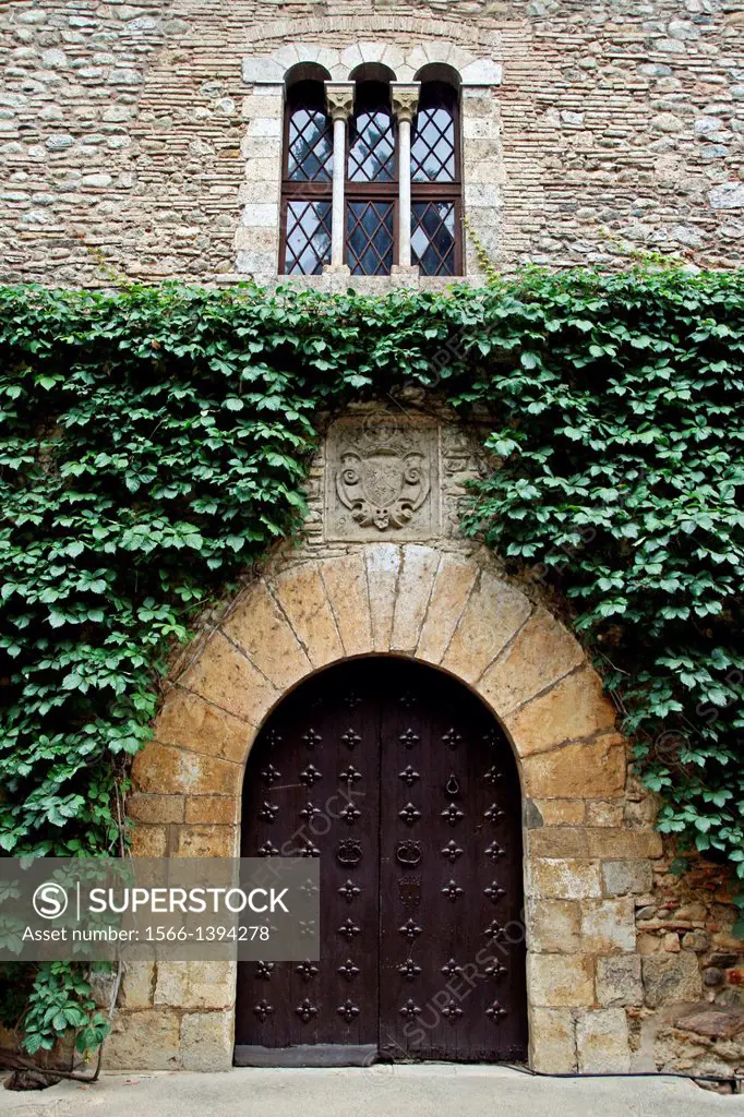 Door, ivy, Convent del Carme (14th century), Peralada, Catalonia, Spain