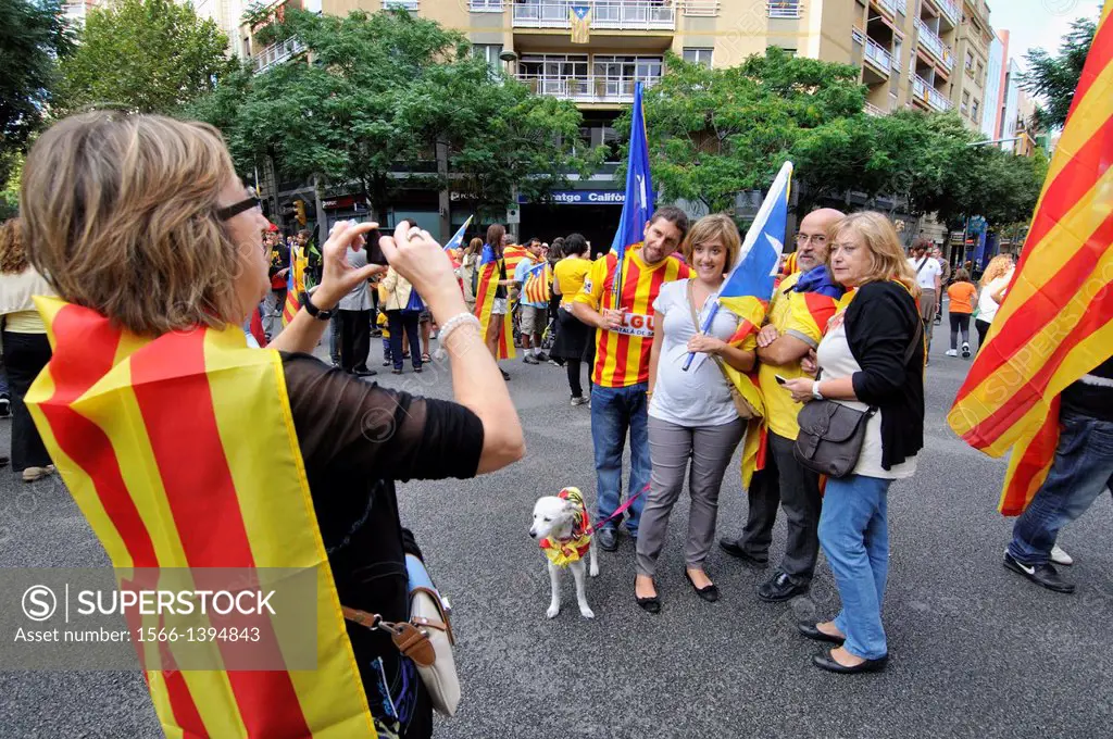 Political demonstration for the independence of Catalonia, September 11 2013, Barcelona, Catalonia, Spain