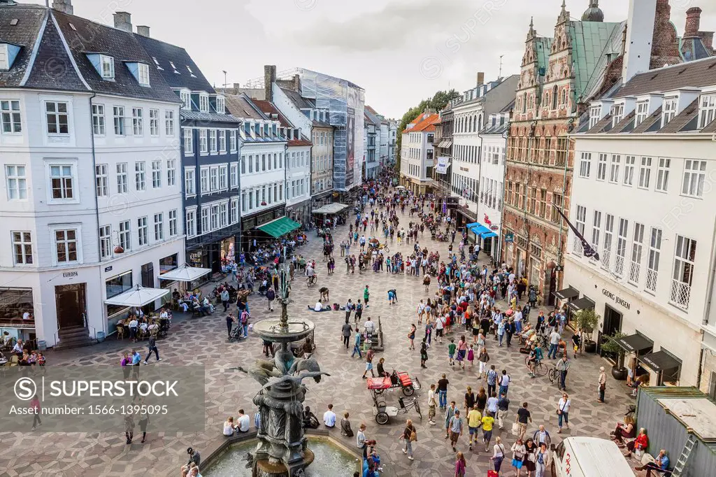 Stroget street, the main pedestrian shopping street, Copenhagen, Denmark.