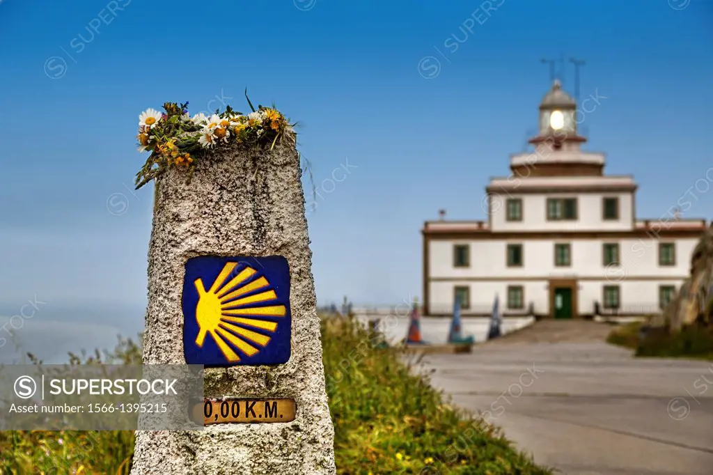 End of the St James Way at Fisterra lighthouse, Costa da Morte, La Coruña, Galicia, Spain