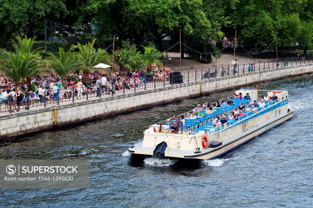 Germany, Berlin, Tour Boat on Spree River.