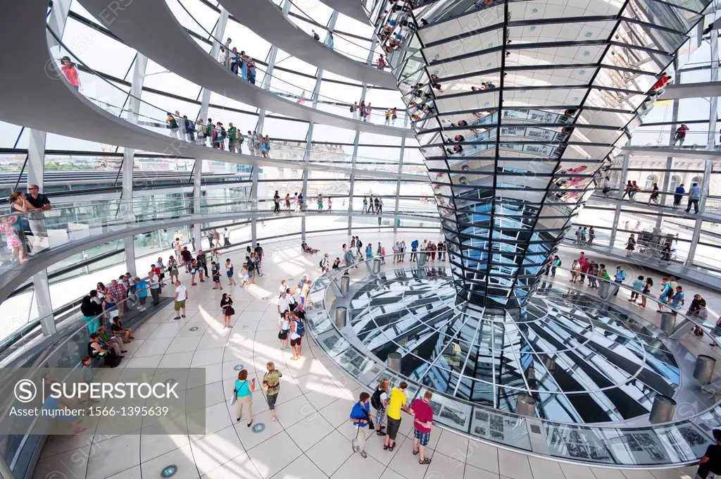 Germany, Berlin, Bundestag, German Parliament Building, Reichstag Dome by Norman Foster Architect.