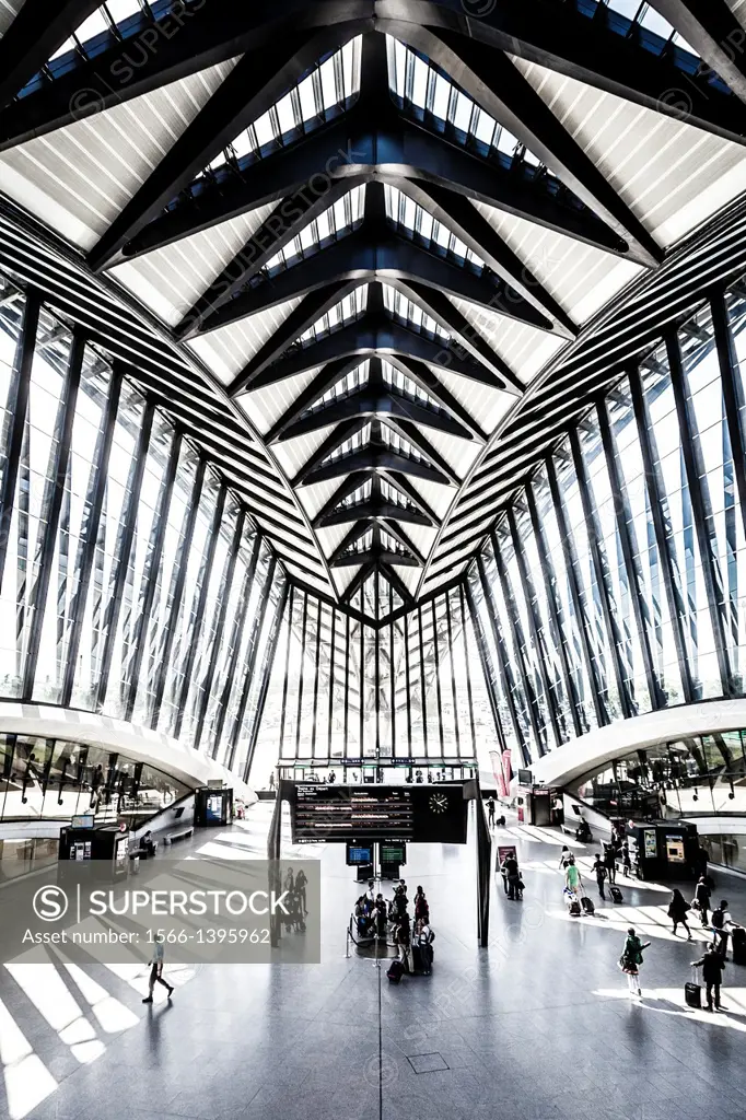 TGV station at Lyon airport by architect Santiago Calatrava, Lyon, Rhone Alps, France.