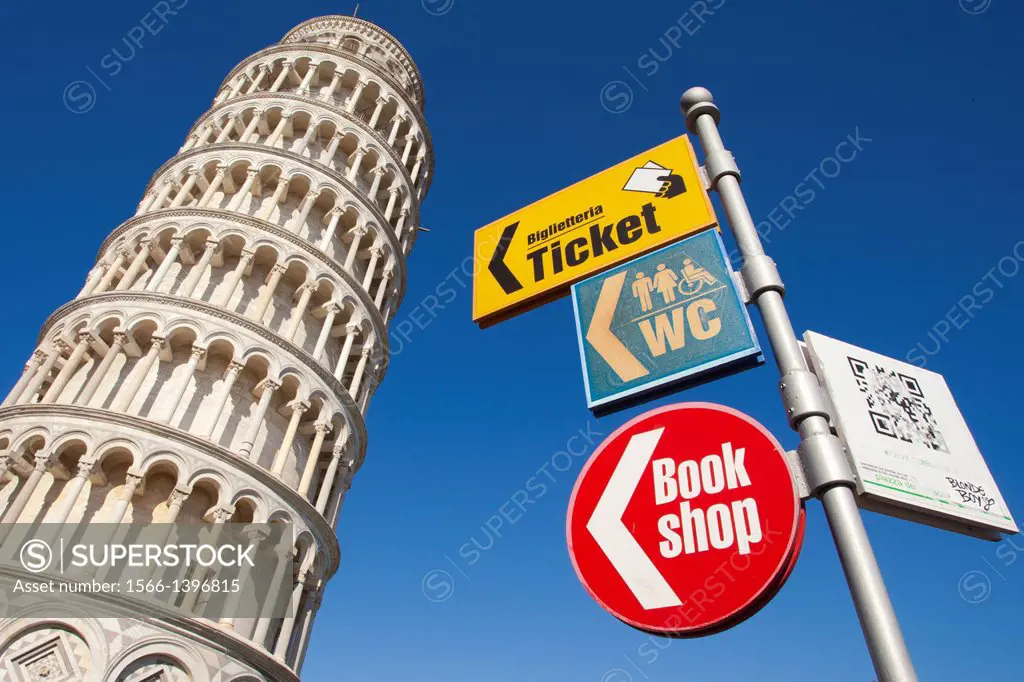 The Leaning Tower of Pisa campanile or bell tower, Cathedral Square Piazza del Duomo, Pisa, Italy, Europe.