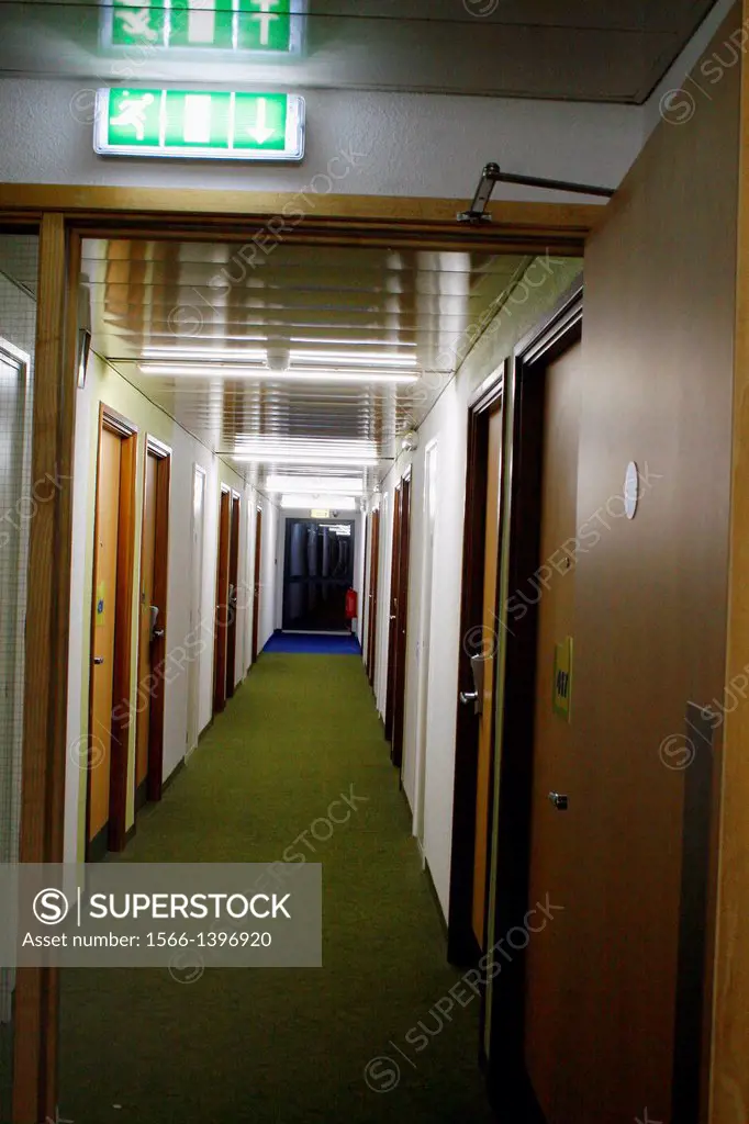 hallway of Ibis Budget Hotel, Leeds, West Yorkshire, UK.