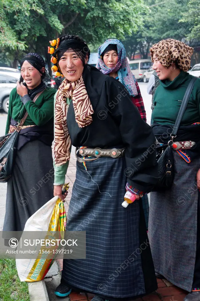 Tibetan ethnic women in the Tibetan quarter of Chengdu, Sichuan, China.