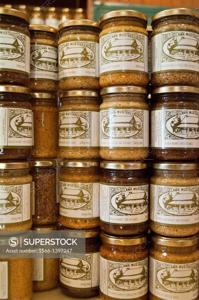 Jars of Milawa Mustard produced in the King Valley district of NE Victoria, Australia.