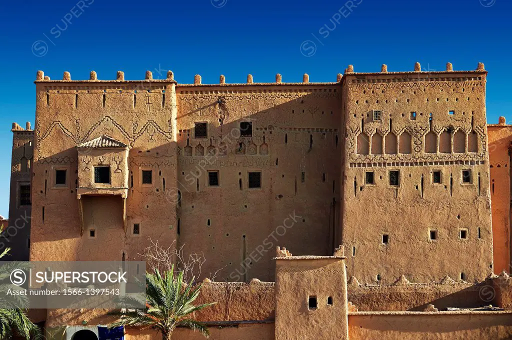 Exterior of the mud brick Kasbah of Taourirt, Ouarzazate, Morocco, built by Pasha Glaoui. A Unesco World Heritage Site.
