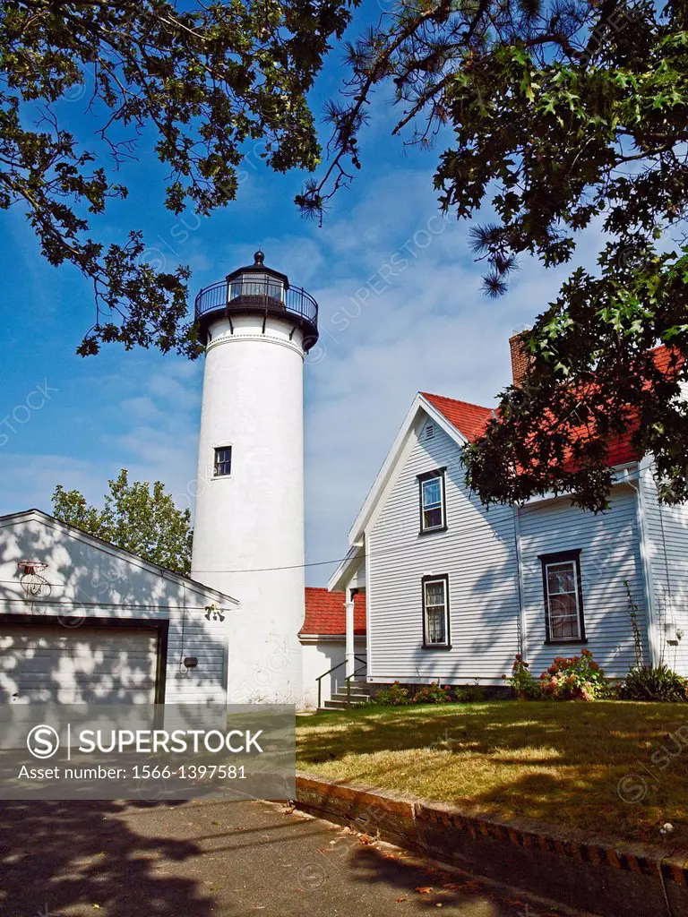 West Chop Lighthouse on Martha's Vineyard, Massachusetts. The lighthouse is located at the entrance to Vineyard Haven harbor in the town of Tisbury, M...