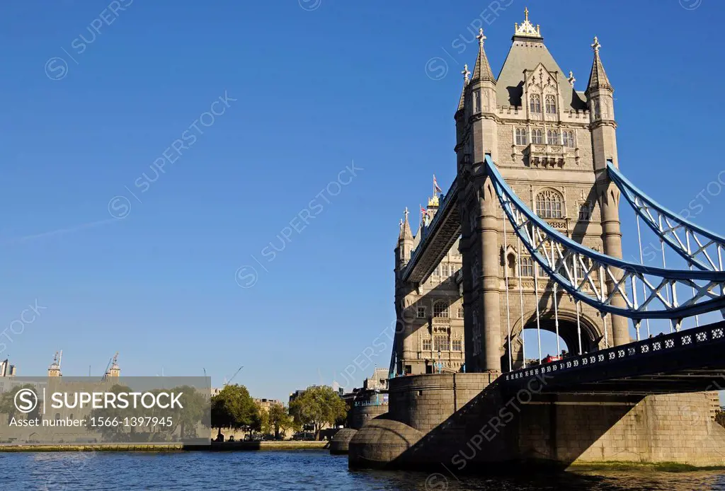 Tower Bridge and Tower of London River Thames London England.