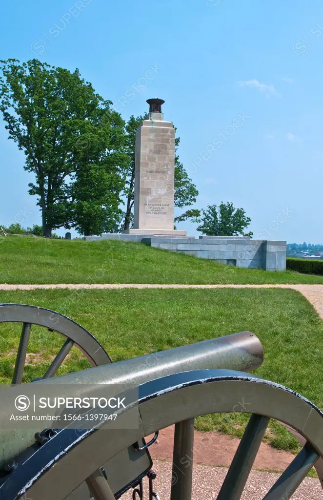 Gettysburg Pennsylvania famous Gettysburg Battlefield from Civil War with cannons and Peace Eternal Flame