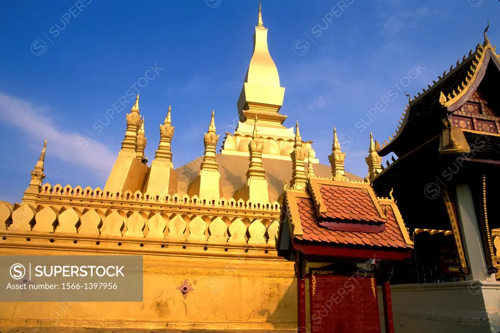 Famous That Luang Gold Buddhist Temple Vientiane Laos.