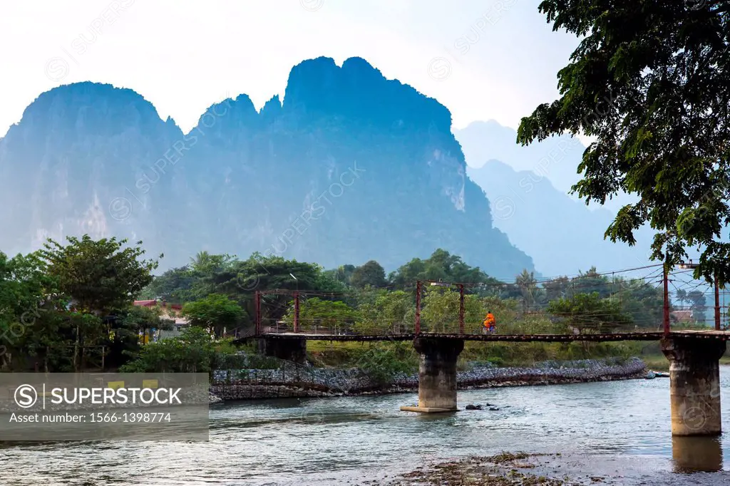 Sunset over the Nam Song River in Vang Vieng, Laos.