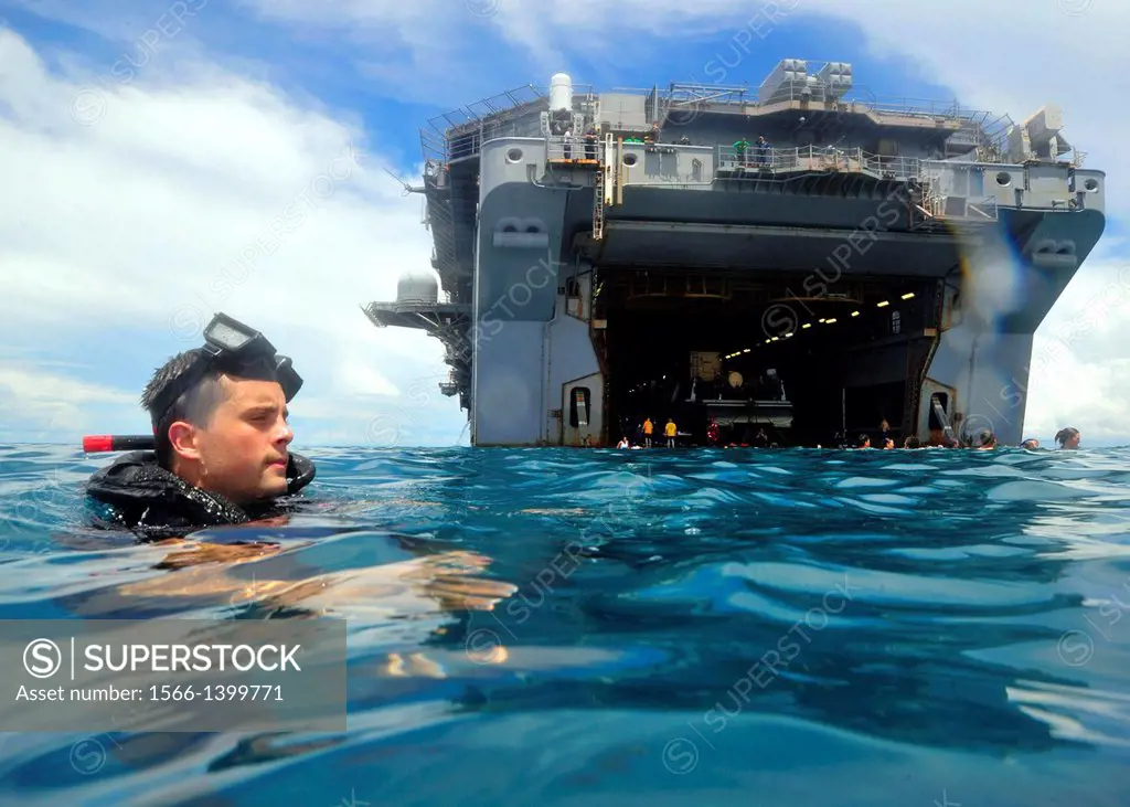 CARIBBEAN SEA (Sept. 22, 2010) Search and rescue swimmer Aviation Electrician's Mate 3rd Class Dustin Lindley, assigned to the multipurpose amphibious...