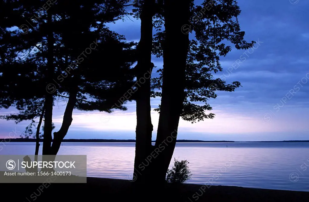 Songo Beach silhouette, Sebago Lake State Park, Maine.