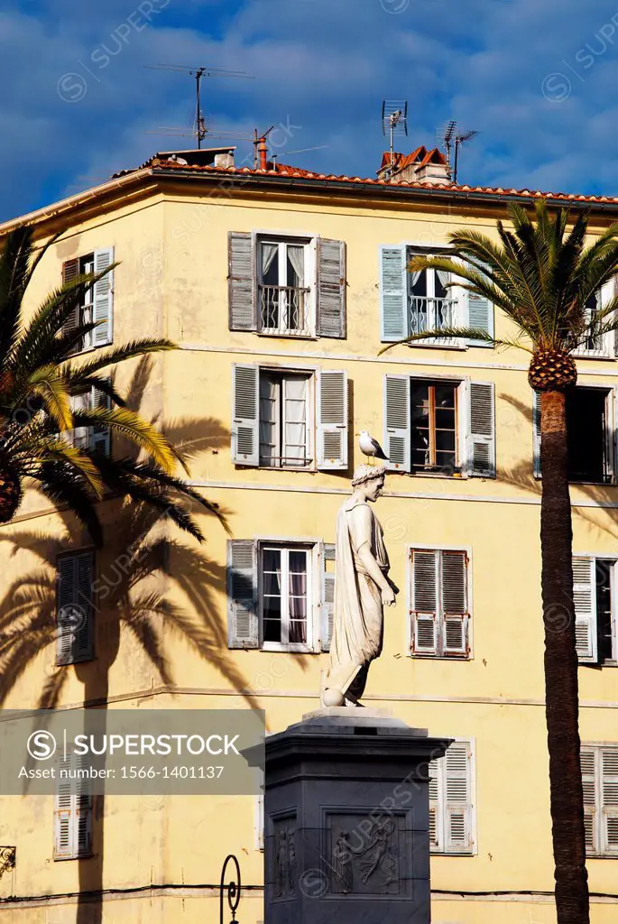 Napoleon statue in Piazza di Olmu, Ajaccio, Corsica, France, Europe.