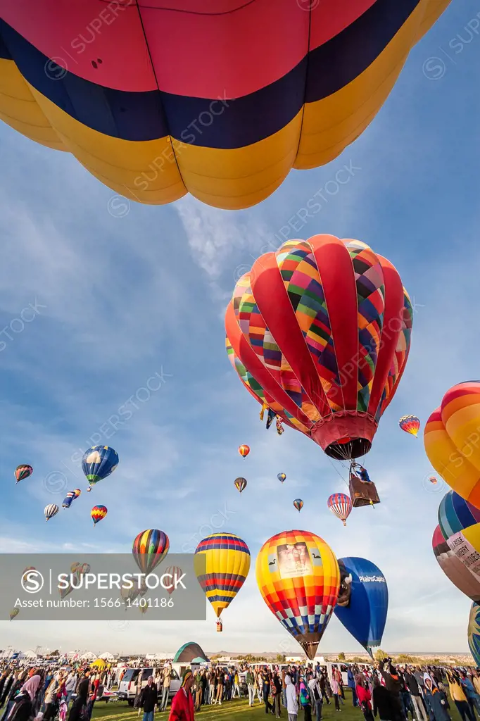 Early morning launch of balloons at the Albuquerque Balloon Festival, New Mexico, USA.