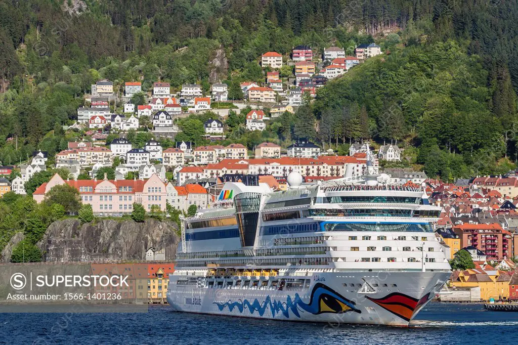 Views of cruise ship docked at the cruise terminal of Bergen, Norway.