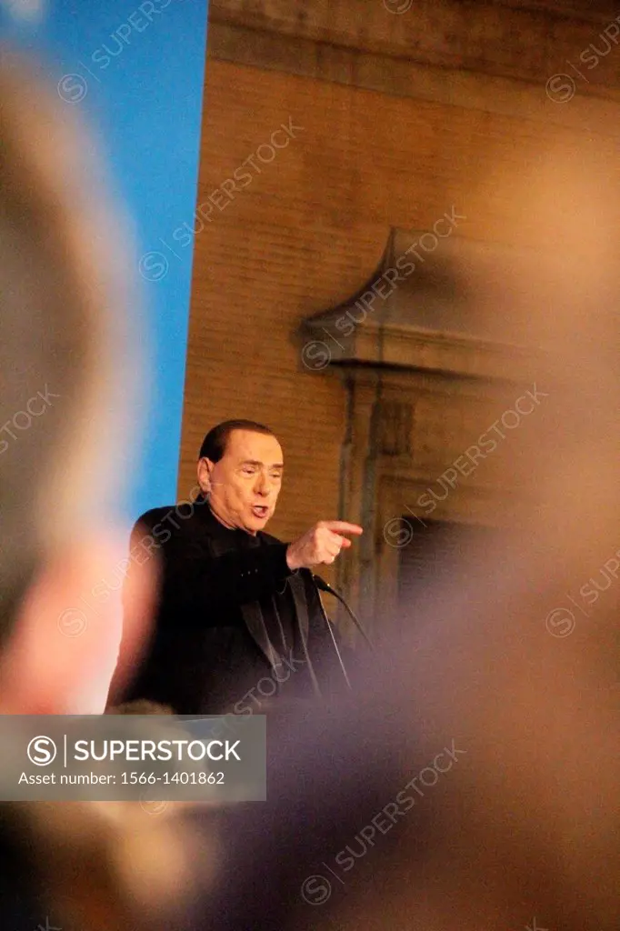 Rome, Italy 27 November 2013 Silvio Berlusconi making a public address to his supporters prior to being ousted from Italian parliament after tax fraud
