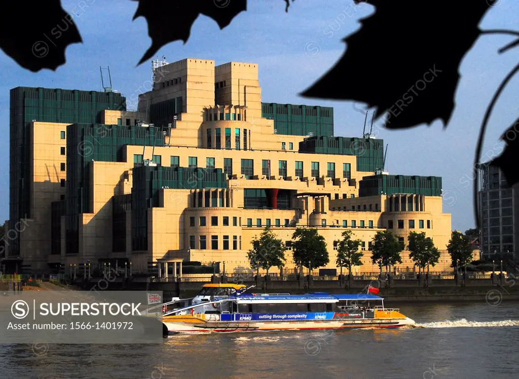The Headquarters of the Secret Intelligence Service on the banks of the River Thames in Vauxhall , in the heart of London, England, on a bright Summer...