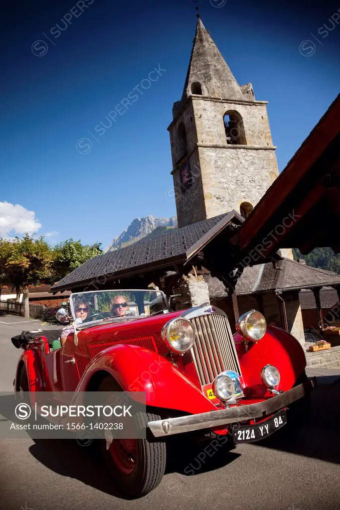 Gryon vintage cars belonging to the family Moreillon that evoke some famous racing cars not long ago fought for these roads. Gryon, Vaud, Switzerland,...