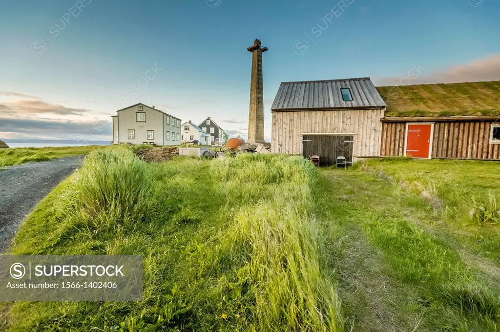 Summer house with lookout tower, Flatey Island, Borgarfjordur, Iceland.