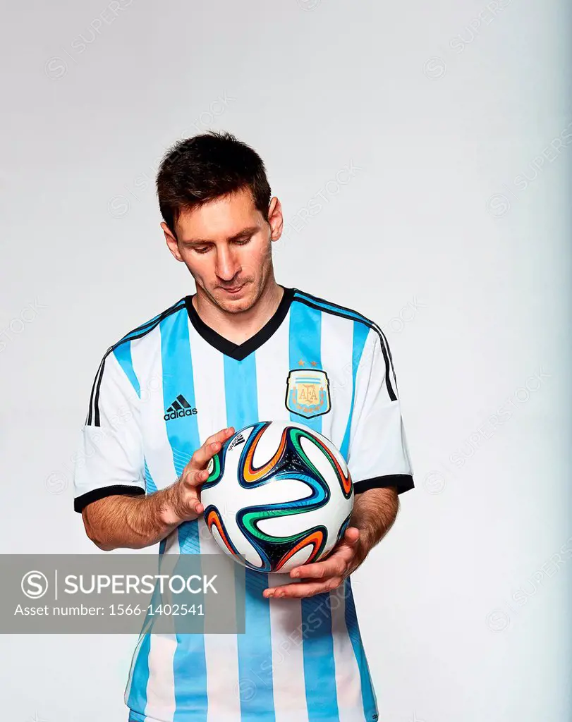 Lionel Messi (Argentina) with Adidas Brazuca, official match ball of the FIFA World Cup Brasil 2014.