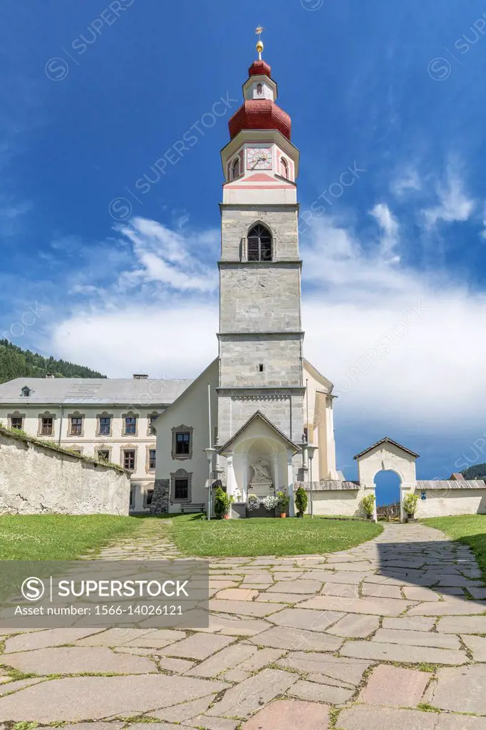 Bell Tower of Our Lady of Snows pilgrimage church, Maria Luggau, Lesachtal, Hermagor District, Carinthia, Austria.