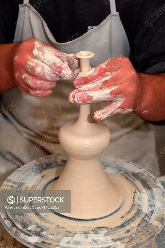 Potter working in pottery, Mugla Province, Turkey.