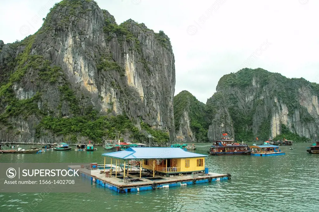 floating house at Halong Bay in Vietnam